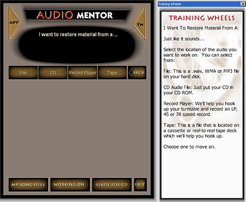 Audio Mentor: Training Wheels-skärmen